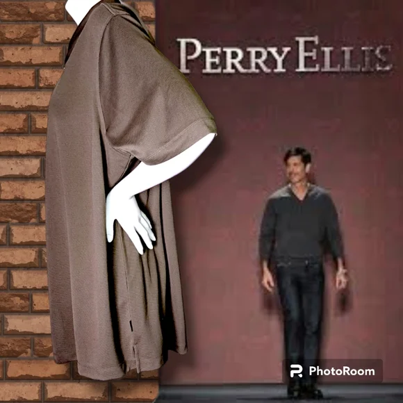 PERRY ELLIS New WOT Men's Ribbed Polo Shirt Olive Brown Sz LARGE Big & Tall (XL) - Picture 2 of 6